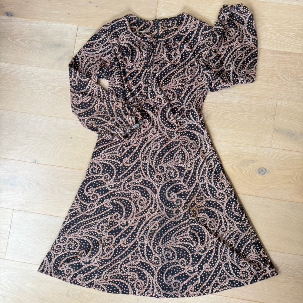 Vintage 70s Casualmaker by Sy Frankl Paisley Balloon Sleeve Mod Day Dress